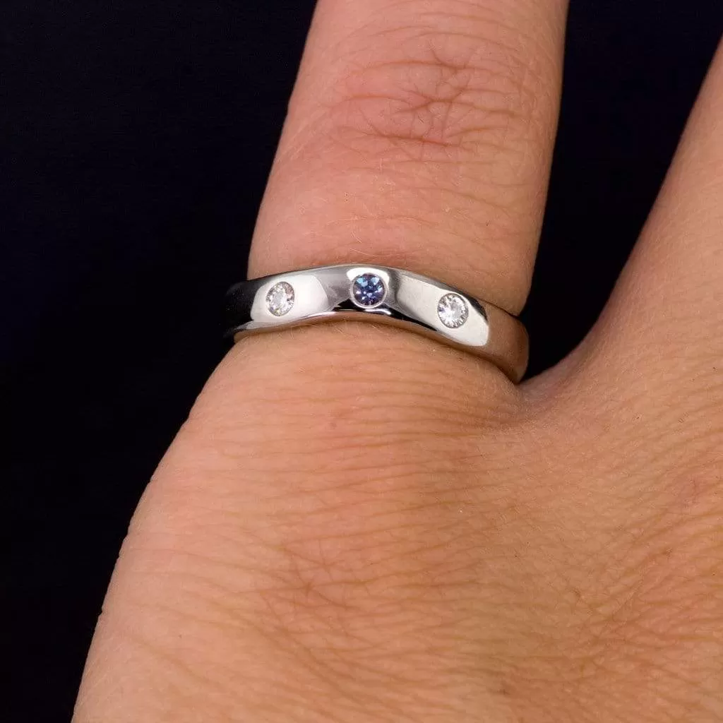 Moissanite and Alexandrite Fitted Contoured Wedding Ring Shadow Band