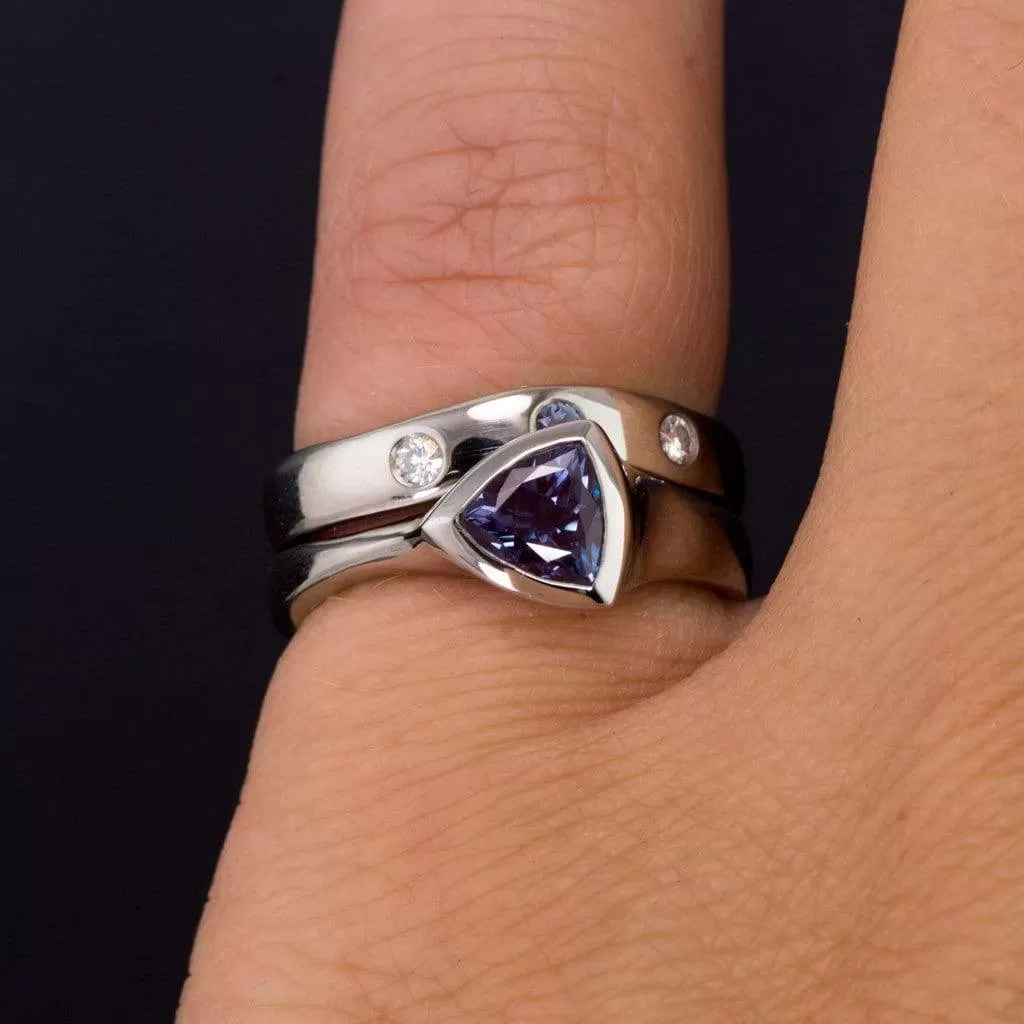 Moissanite and Alexandrite Fitted Contoured Wedding Ring Shadow Band