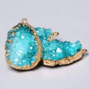 Natural Healing Crystal Blue Aquamarine Quartz Druzy Slice Pendant