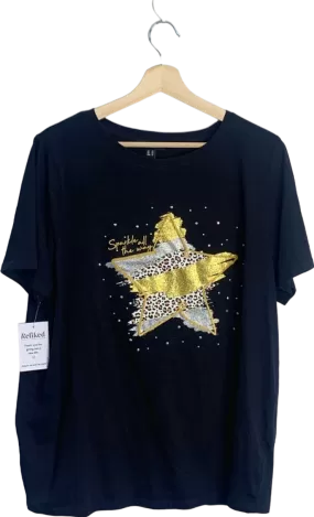 New Look Black Graphic Star Print T-Shirt UK 20