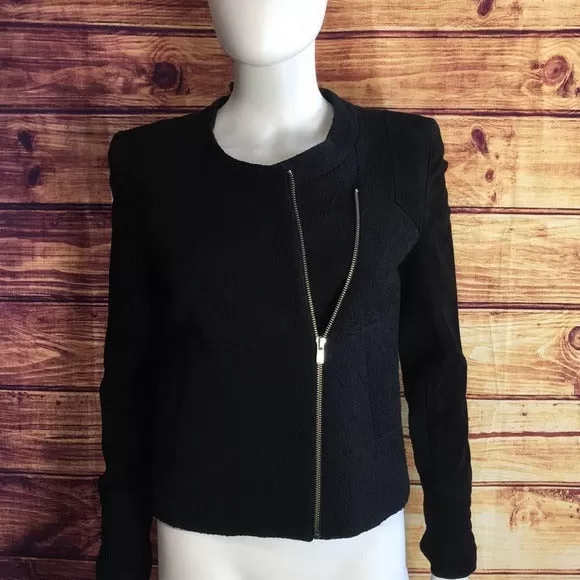 NWT Maje Black Suede Fabric Textured Zip Up Blazer