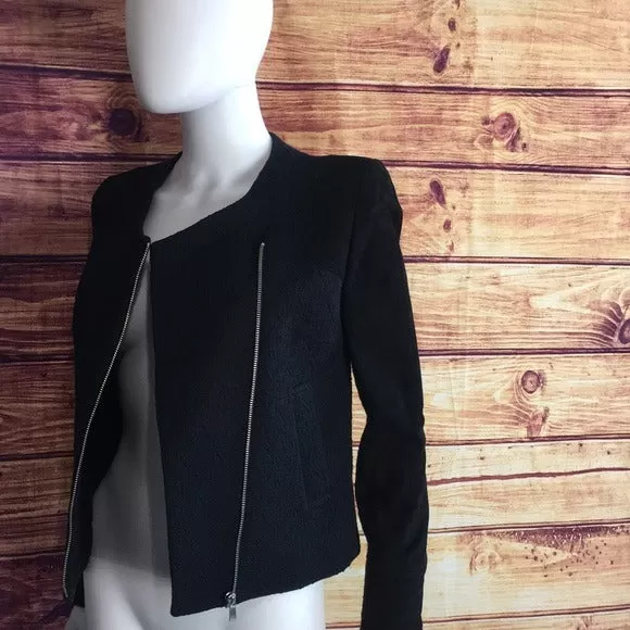 NWT Maje Black Suede Fabric Textured Zip Up Blazer