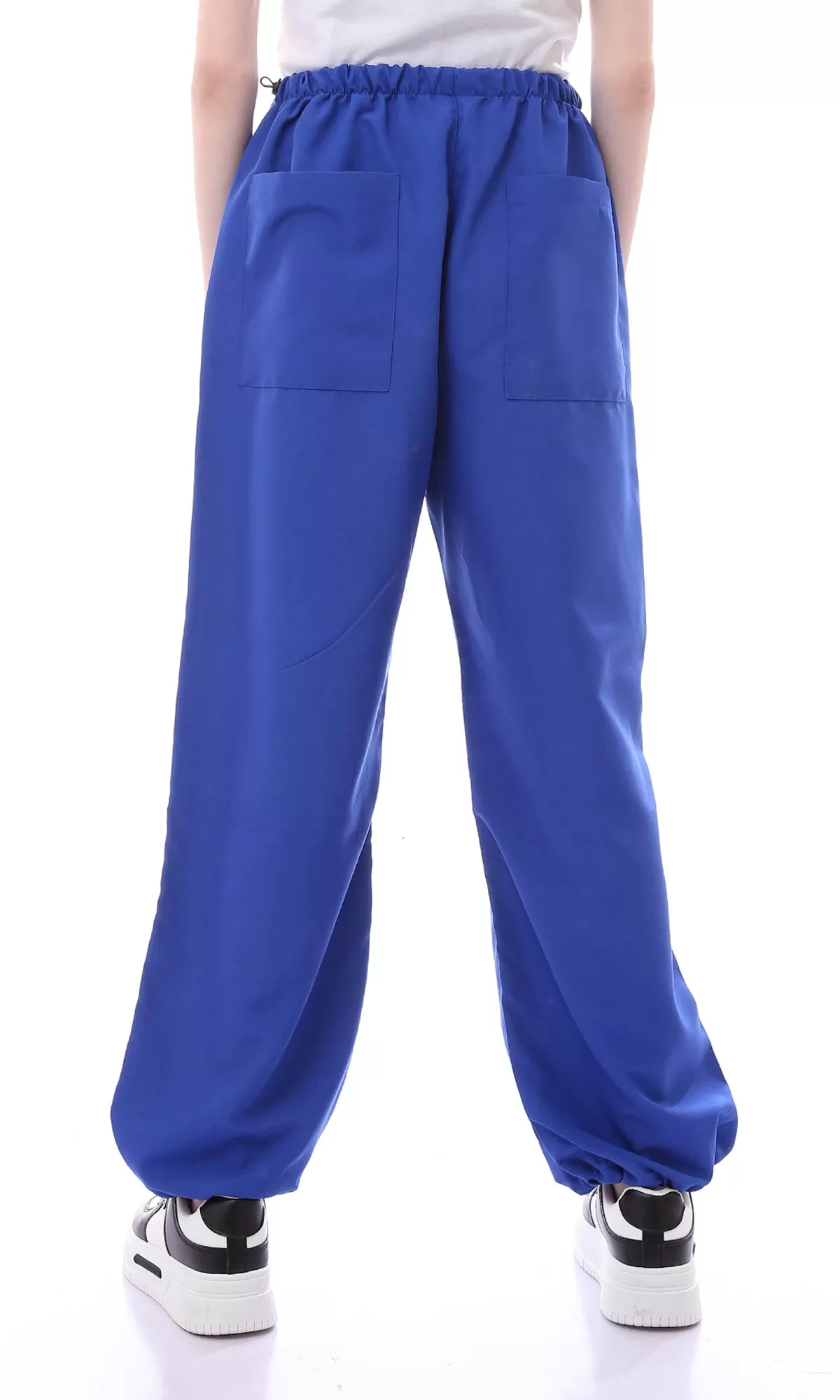 O168052 Trendy Royal Blue Loose Fit Parachute Pants With Elastic Waist & Hem