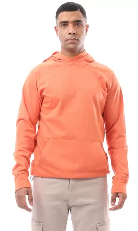 O174898 Hooded Neck Heather Orange Winter Long Hoodie