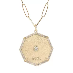 Octagon Seek Pendant with Center Pear and Pave Diamond Border