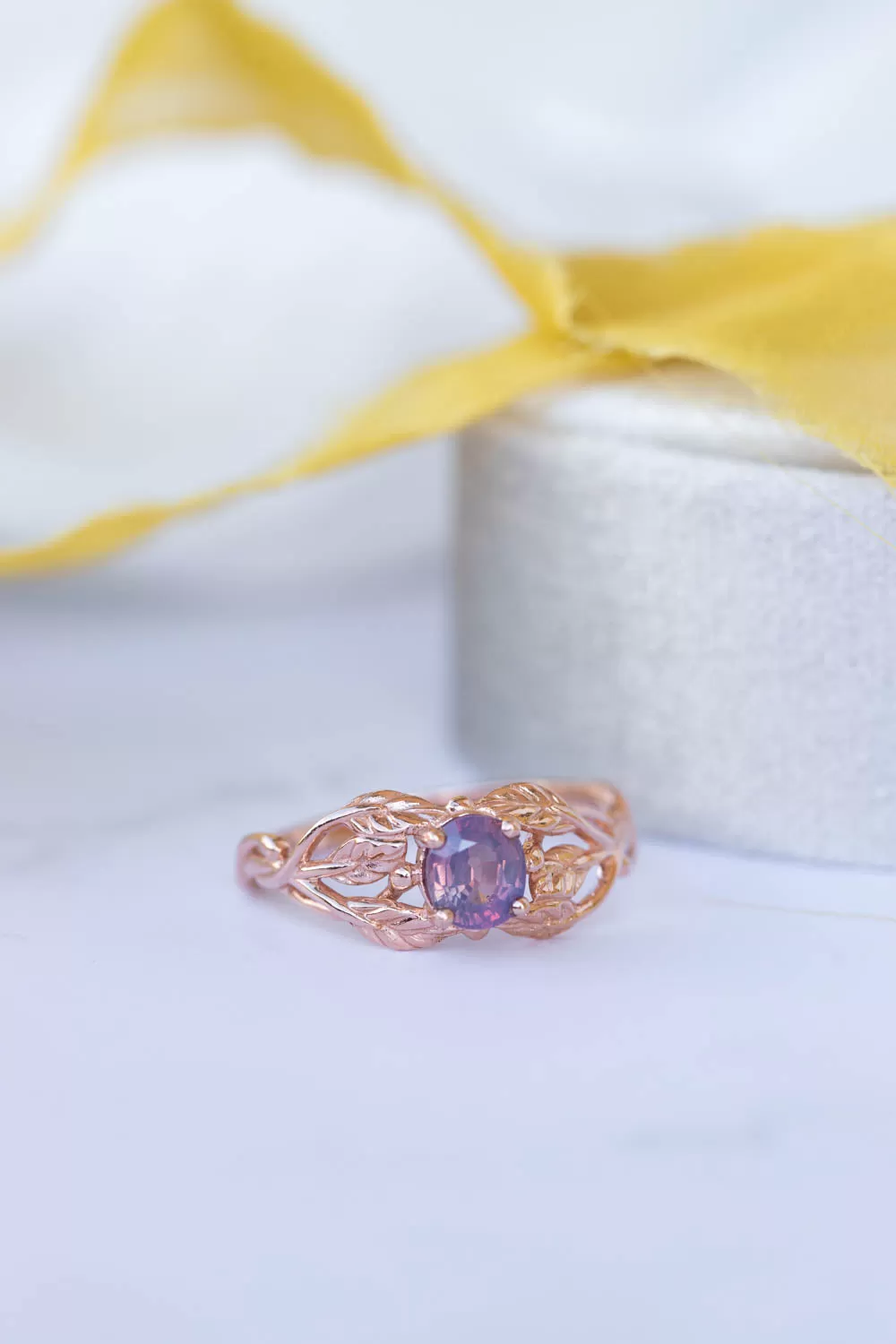 Opalescent sapphire engagement ring, rose gold twig proposal ring with sapphire / Tilia