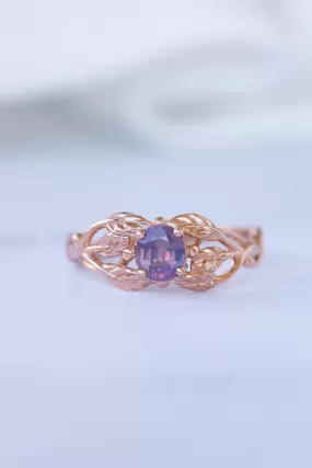 Opalescent sapphire engagement ring, rose gold twig proposal ring with sapphire / Tilia