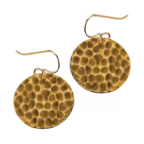 Oxidized Brass Hammered Disc Dangle Earrings