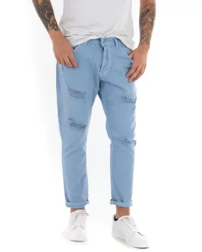 Pantaloni Jeans Uomo Loose Fit Azzurro Con Rotture Cinque Tasche Casual GIOSAL-P4089A