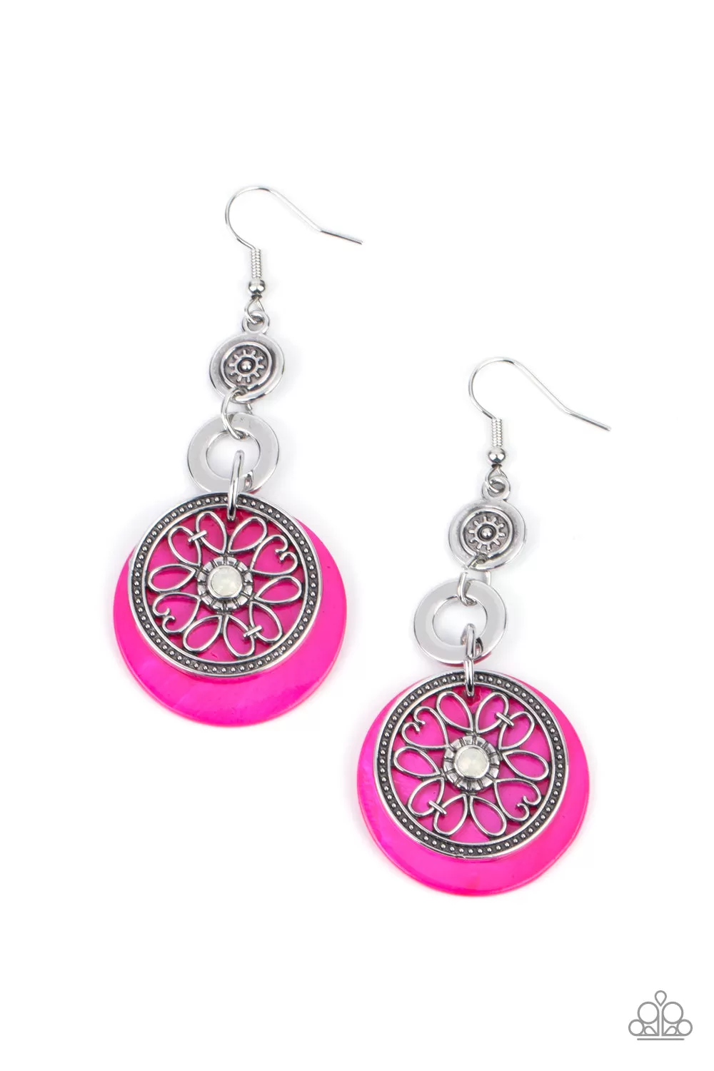 Paparazzi Earring ~ Royal Marina - Pink Petal Shell Like Disc Earring