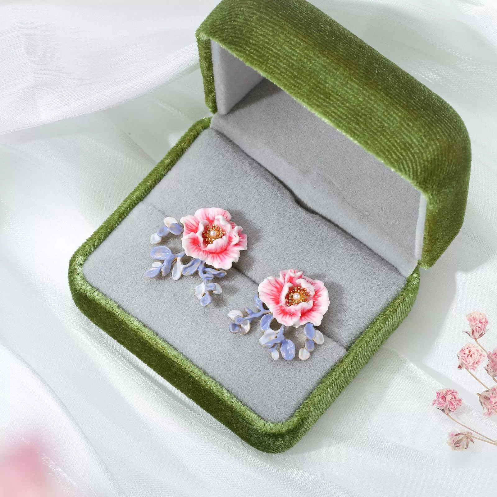 Peony Enamel Stud Earrings