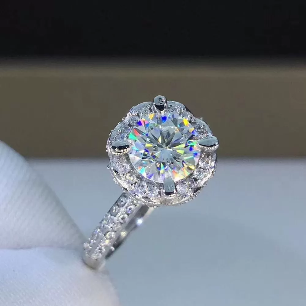 Platinum Plated Silver Vintage Moissanite Ring 0.8ct & 1ct Options