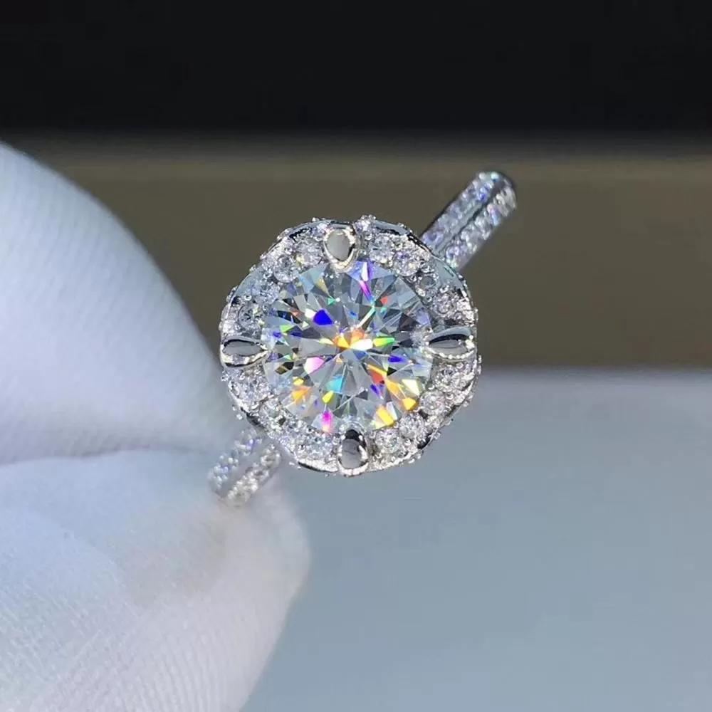 Platinum Plated Silver Vintage Moissanite Ring 0.8ct & 1ct Options