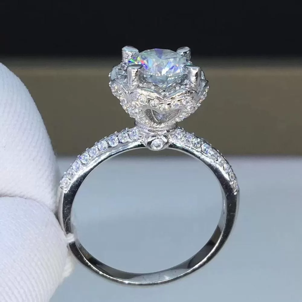 Platinum Plated Silver Vintage Moissanite Ring 0.8ct & 1ct Options