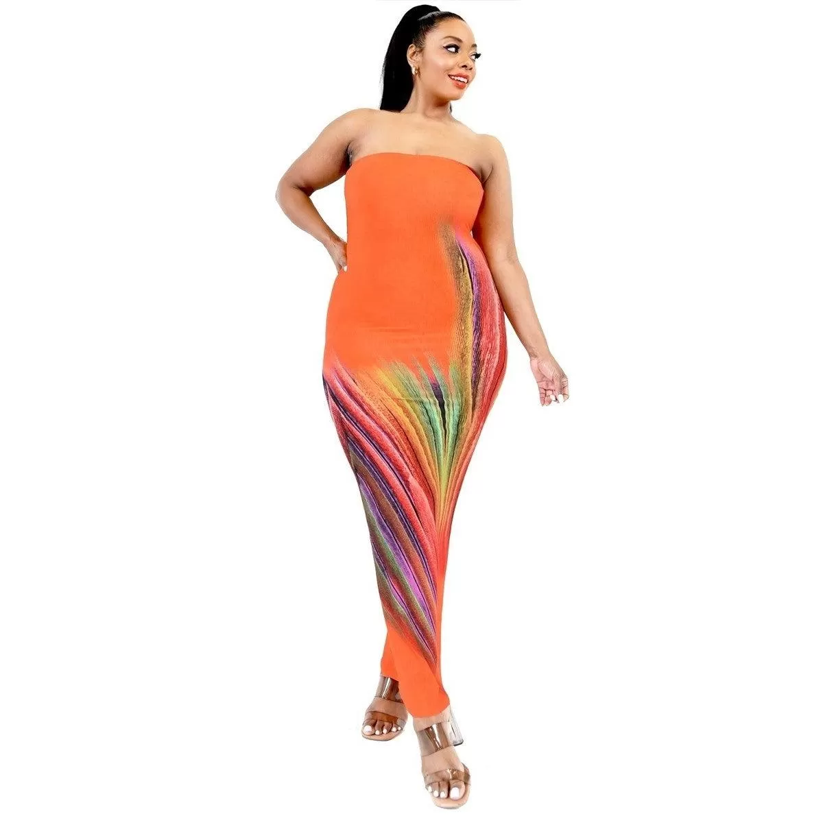 Plus Sleeveless Color Gradient Tube Top Maxi Dress