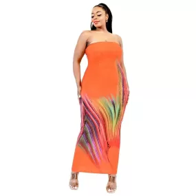 Plus Sleeveless Color Gradient Tube Top Maxi Dress