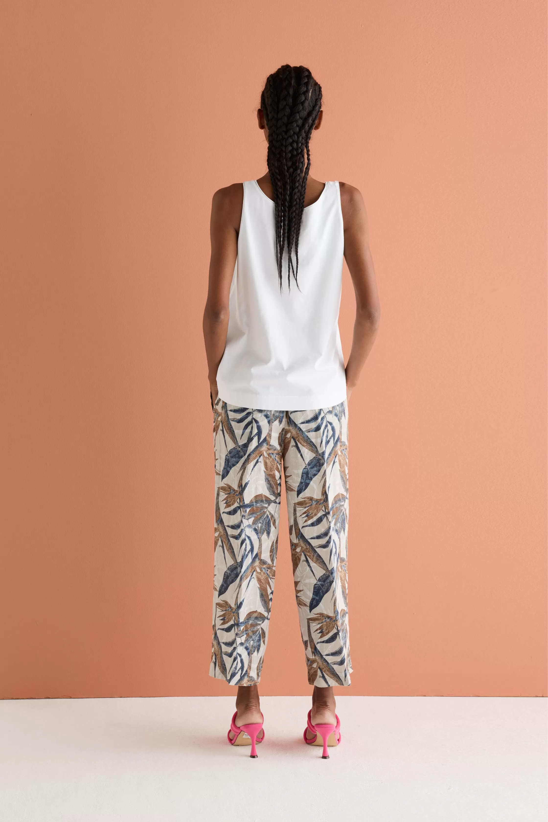 Printed Pure Linen Trousers Garment Dyed 06D0 7074