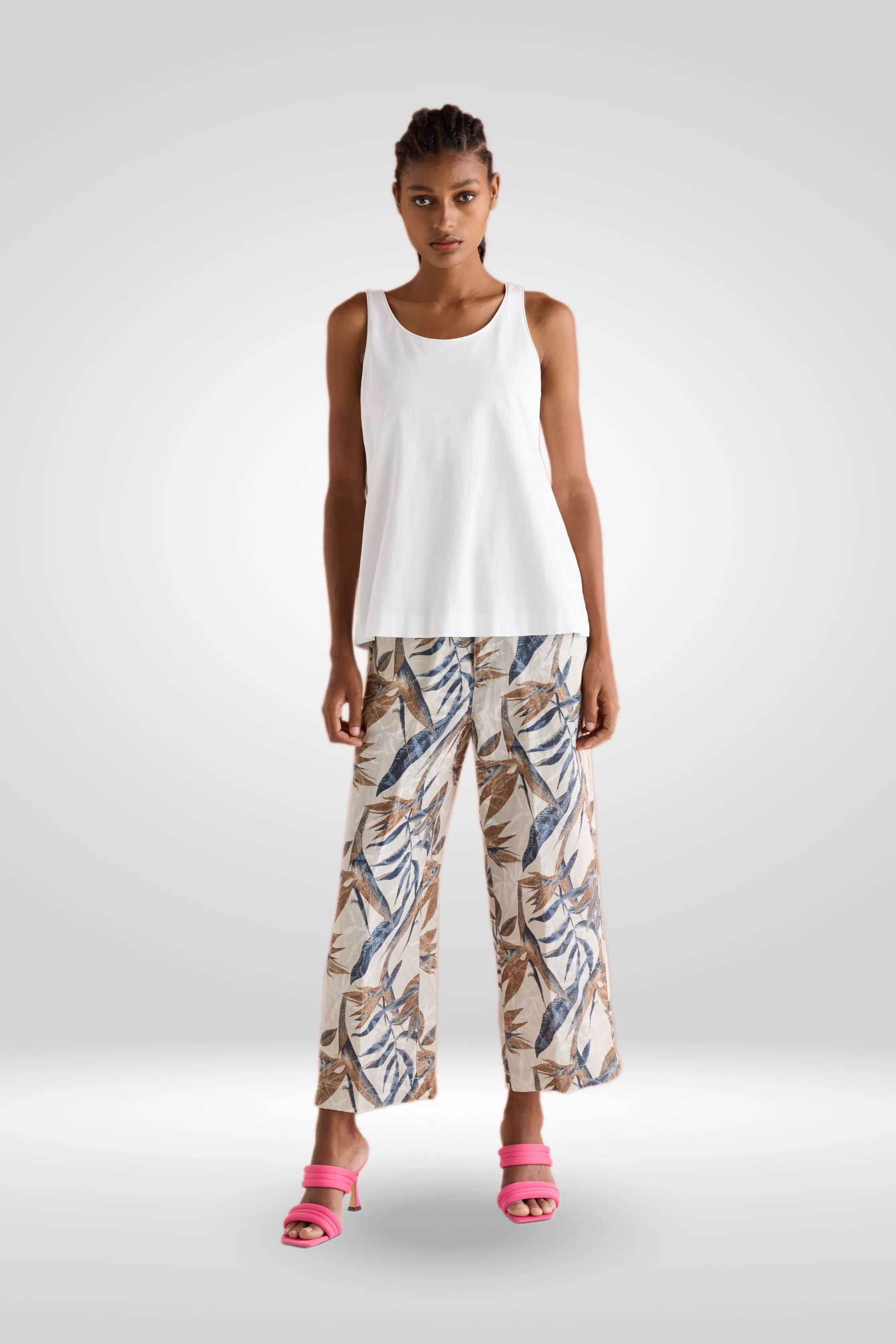 Printed Pure Linen Trousers Garment Dyed 06D0 7074