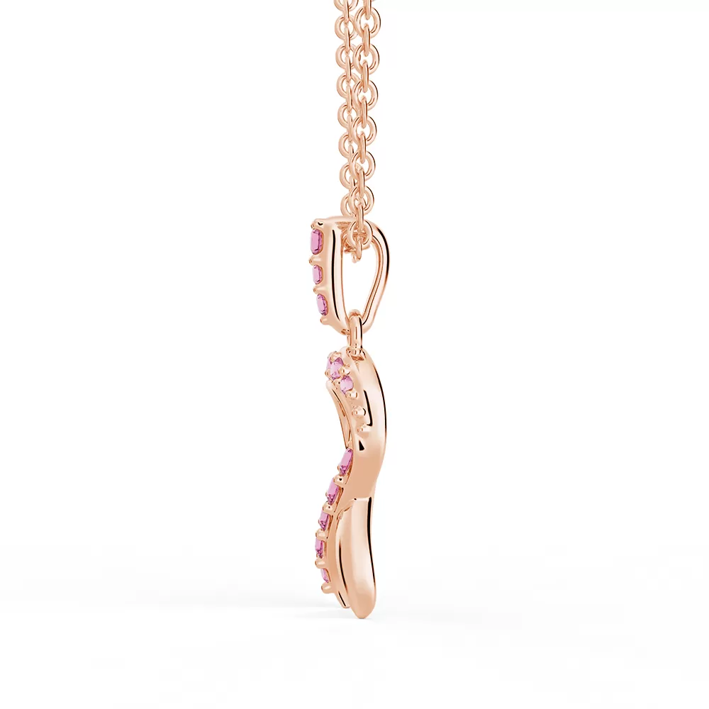 "Faith Over Fear" Ribbon Necklace In Rose Gold With Pavé Pink Sapphires