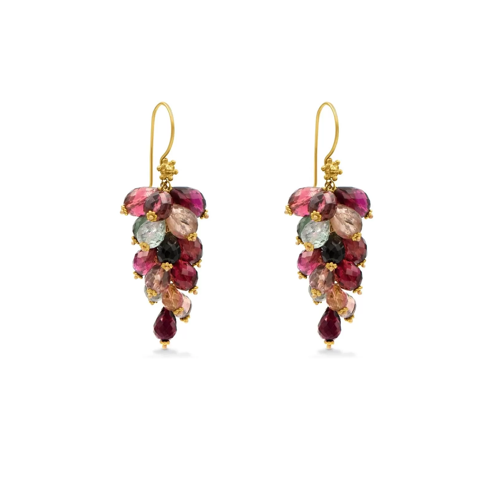 Rainbow Tourmaline Cluster Gold Earrings