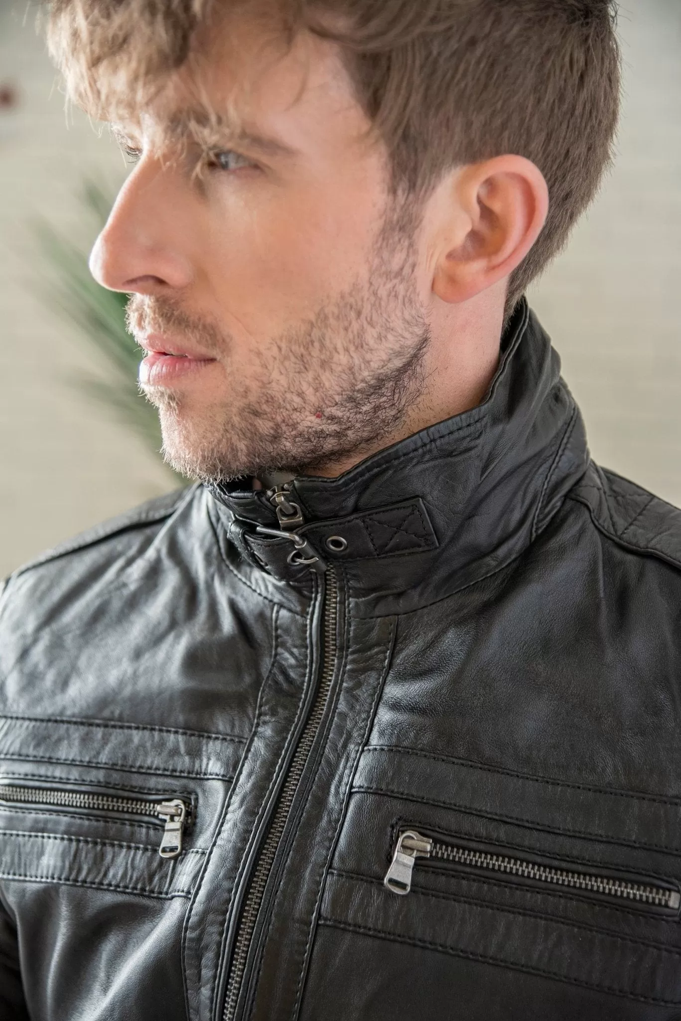 Removable Collar Leather Jacket