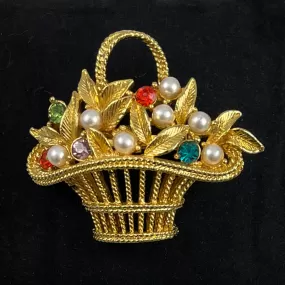 Rhinestone Flower Basket Brooch by Gerry's