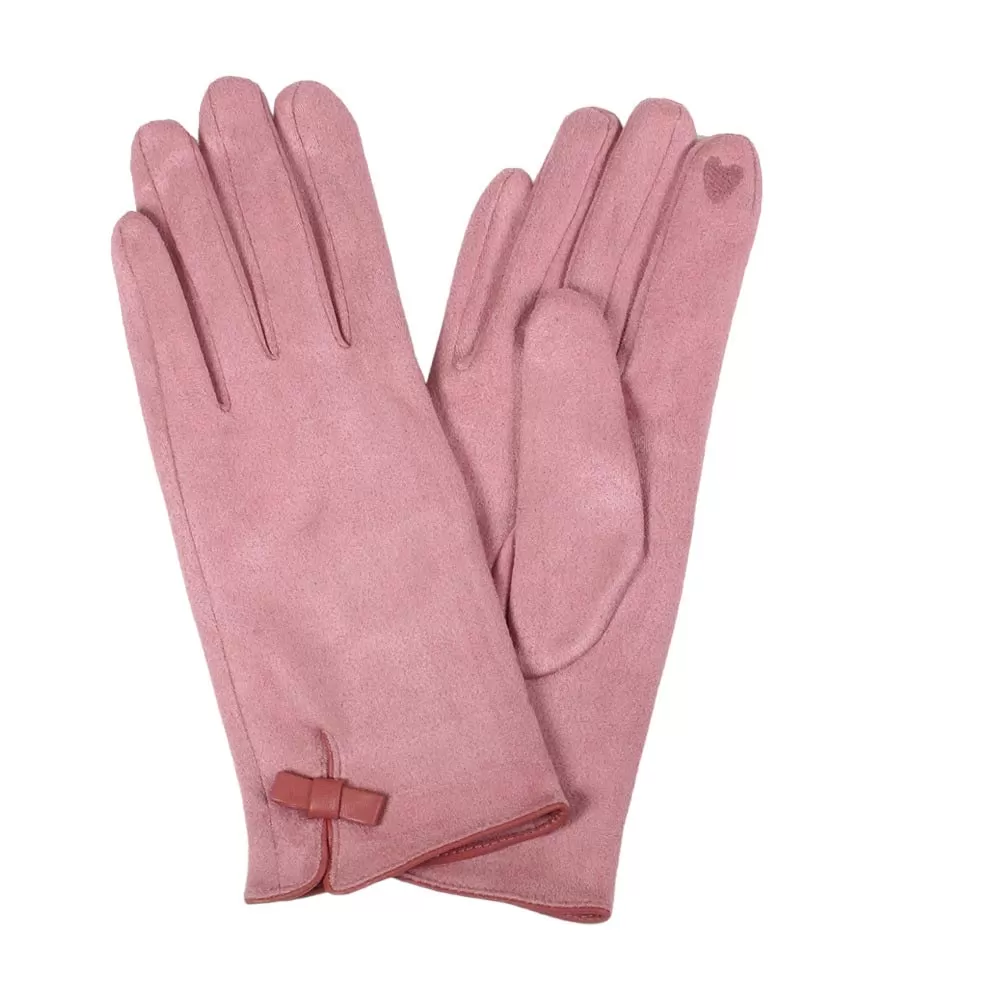 Ribbon Pointed Faux Suede Touch Smart Gloves