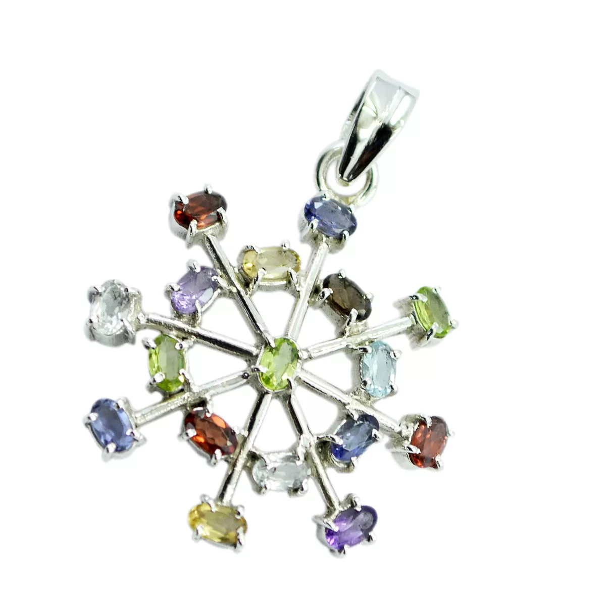 Riyo Cute Gems Oval Faceted Multi Color Multi Stone Solid Silver Pendant Gift For Anniversary