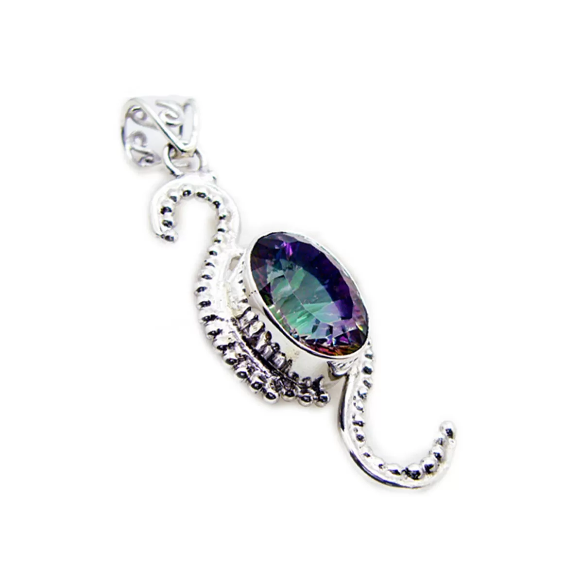 Riyo Engaging Gemstone Oval Faceted Multi Color Mystic Quartz Sterling Silver Pendant Gift For Handmade