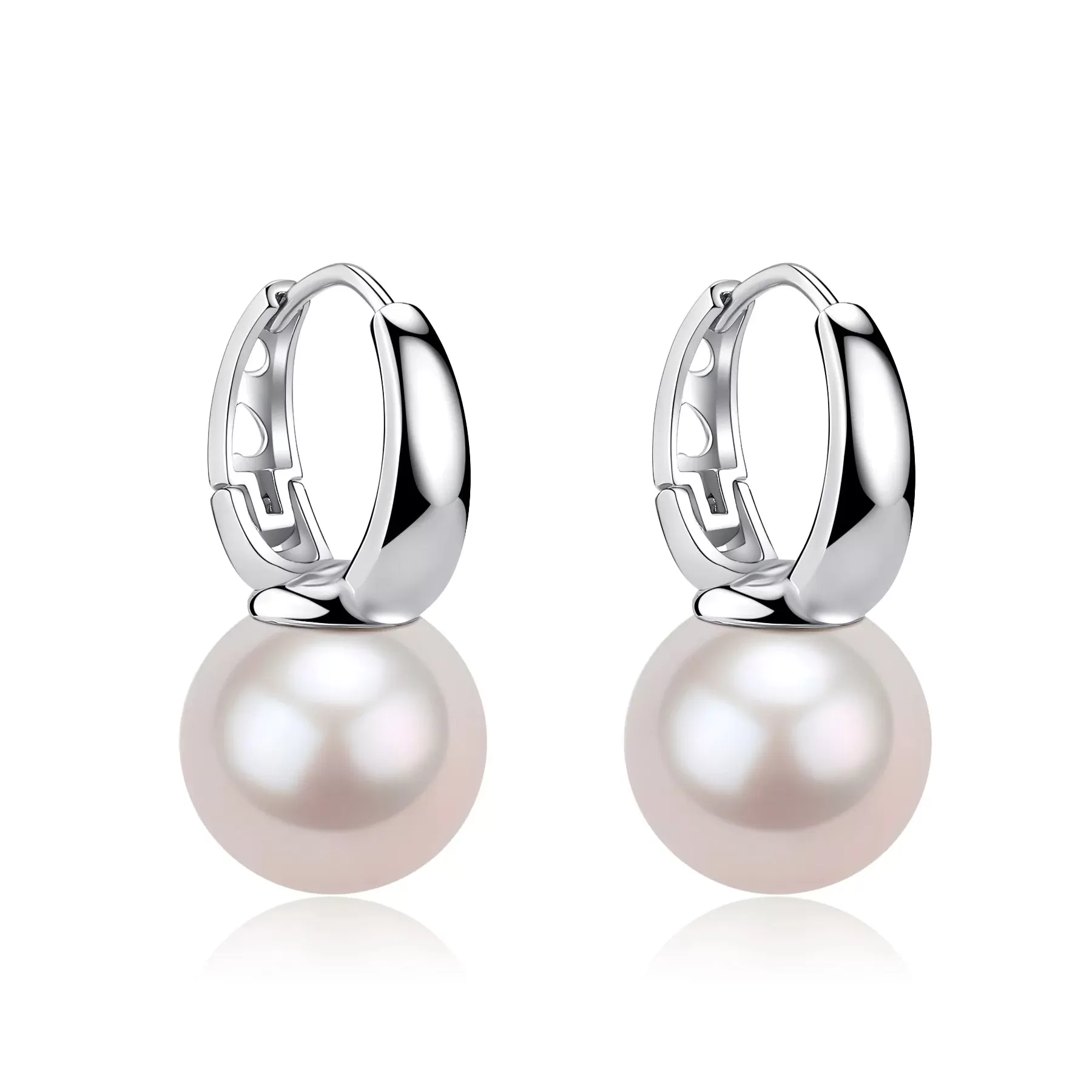 Round Hoop Freshwater Pearl 9.0-10.0mm Earrings Sterling Silver