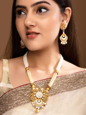 Rubans Gold Plated Pearl Beaded Mirror Studded Necklace Set.