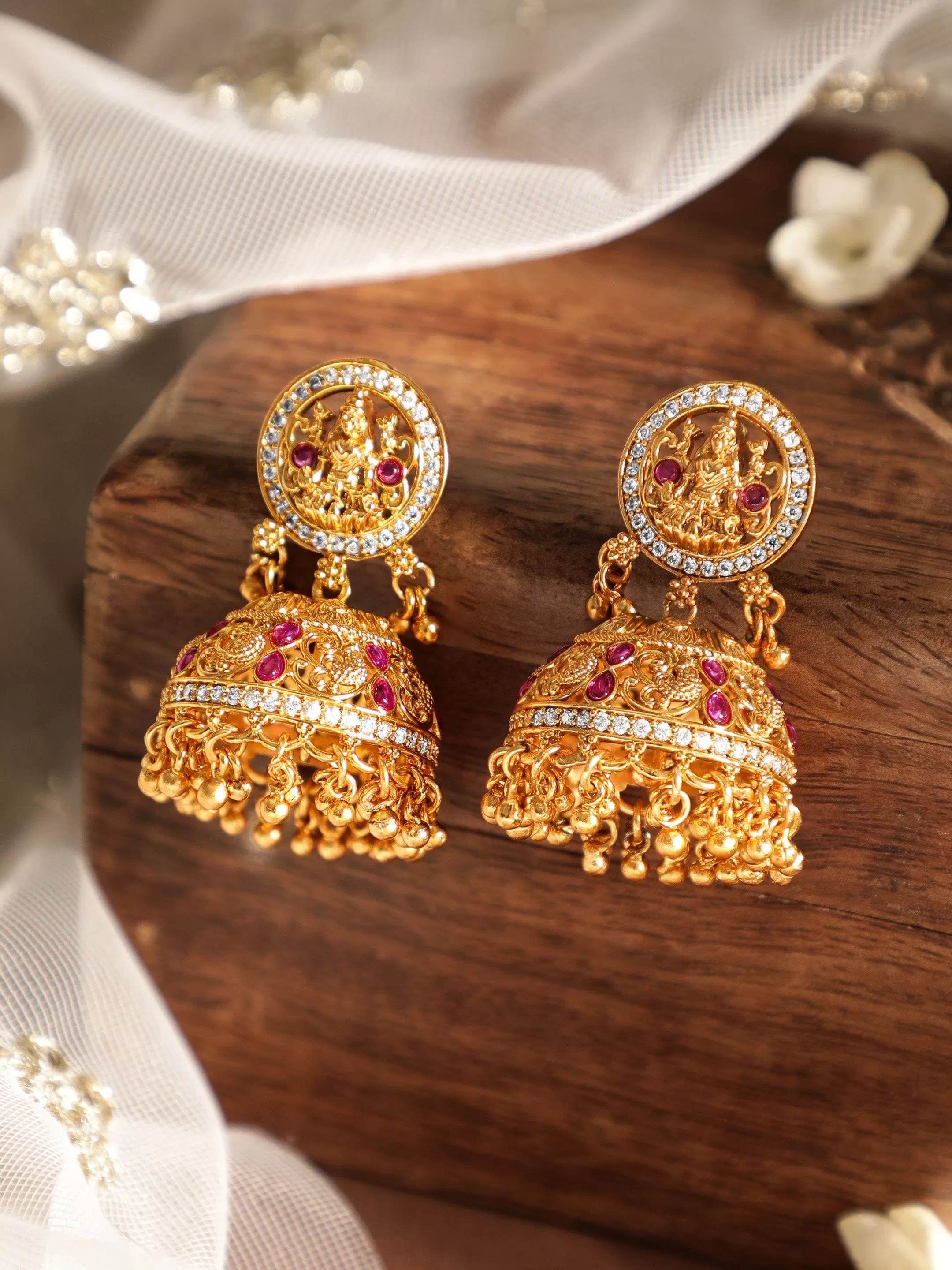 Rubans Regal Radiance Temple-Inspired 22k Gold Jhumka Delight