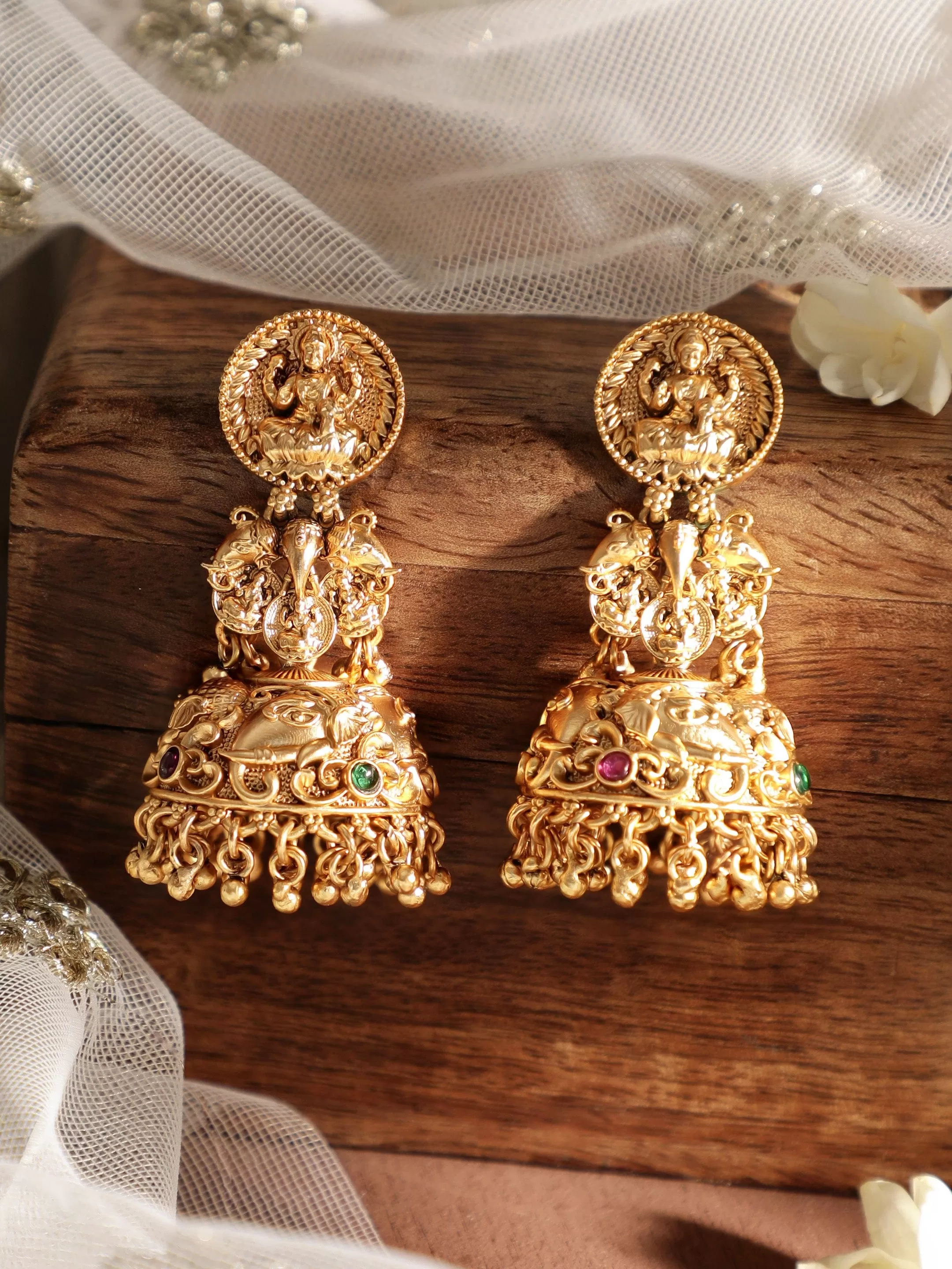 Rubans Spiritual Aura 22k Gold-Plated Divine Temple Jhumka Earrings