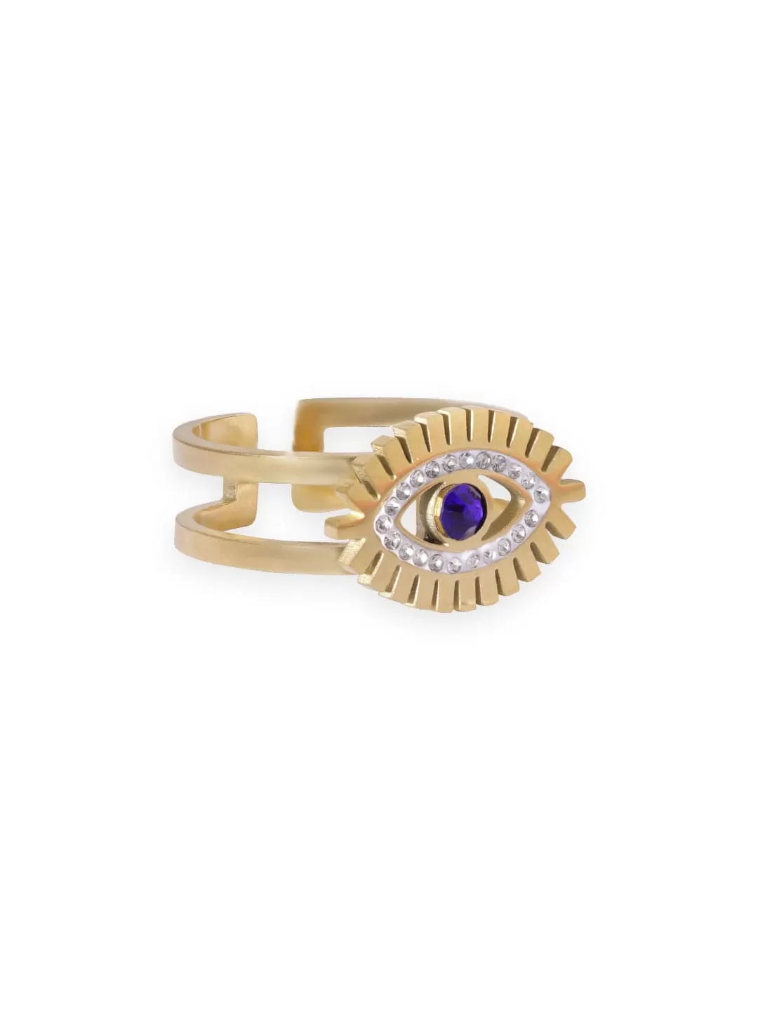 Rubans Voguish 22K Gold plated Stainless Steel Waterproof Dazzling Evil eye Zirconia Tarnish free Ring