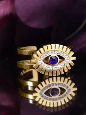 Rubans Voguish 22K Gold plated Stainless Steel Waterproof Dazzling Evil eye Zirconia Tarnish free Ring