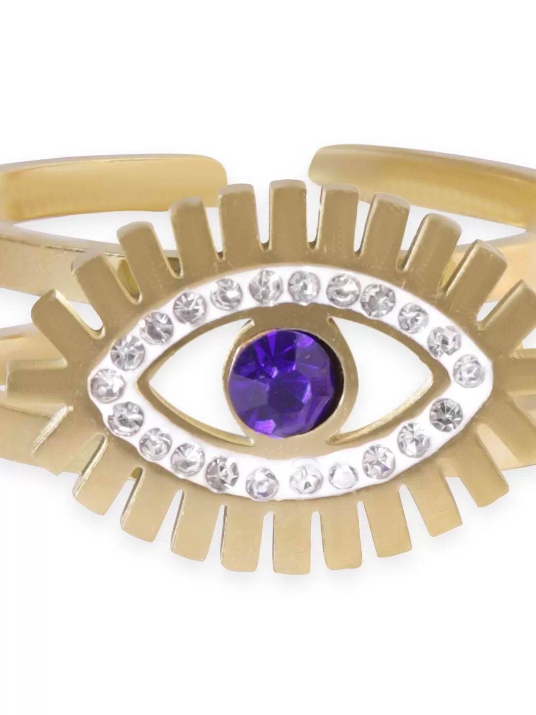 Rubans Voguish 22K Gold plated Stainless Steel Waterproof Dazzling Evil eye Zirconia Tarnish free Ring