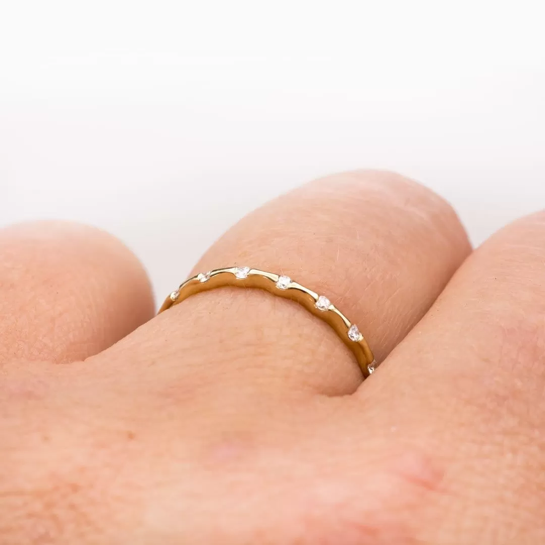 Sadie Band - Skinny Anniversary Band, Bar Set Diamond Half Eternity Stacking Wedding Ring