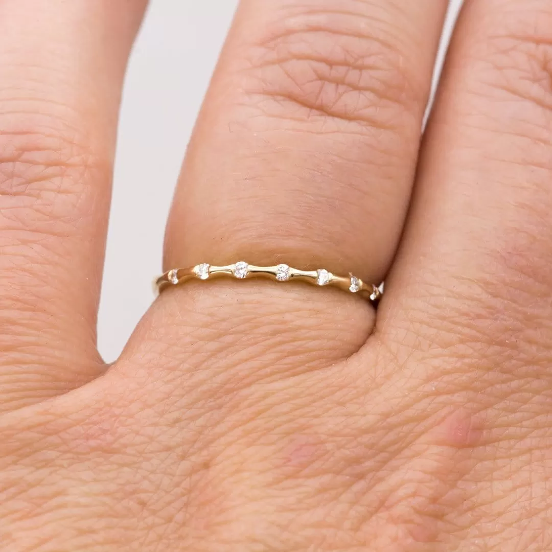 Sadie Band - Skinny Anniversary Band, Bar Set Diamond Half Eternity Stacking Wedding Ring