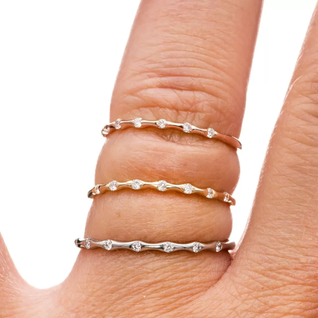 Sadie Band - Skinny Anniversary Band, Bar Set Diamond Half Eternity Stacking Wedding Ring