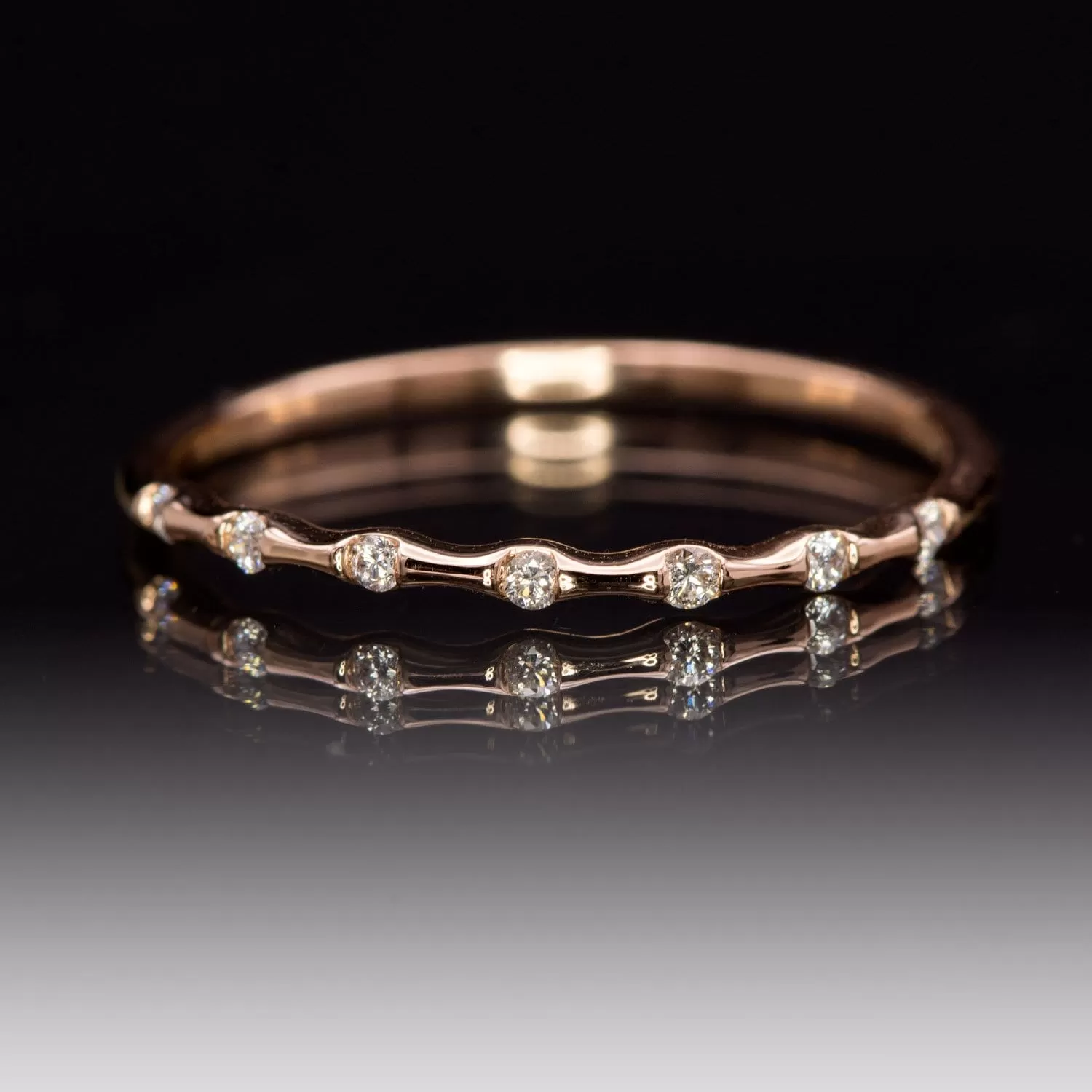 Sadie Band - Skinny Anniversary Band, Bar Set Diamond Half Eternity Stacking Wedding Ring