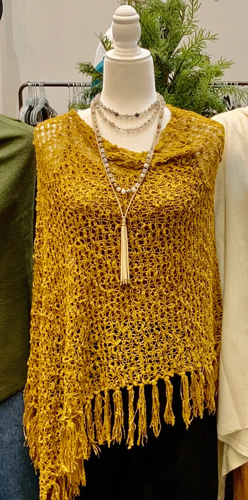 Saffron Popcorn Poncho w/Fringe