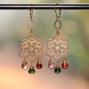 Samsara - Tourmaline Gold Mandala Earrings