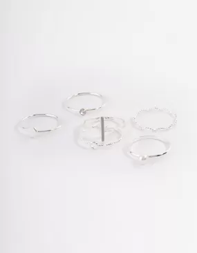 Silver Dainty Pearly Ring 6-Pack