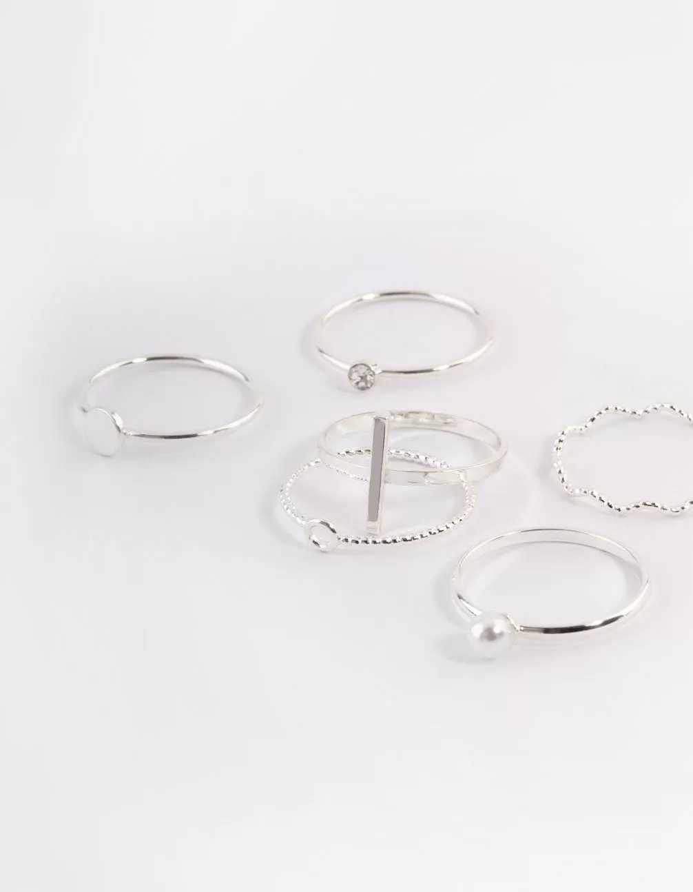 Silver Dainty Pearly Ring 6-Pack