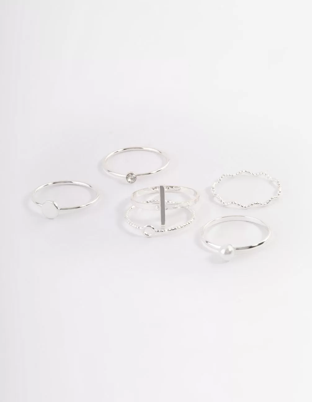 Silver Dainty Pearly Ring 6-Pack