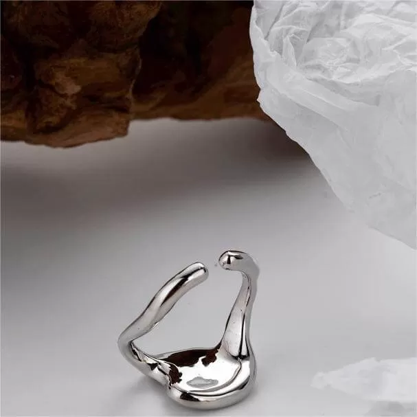 Simple Silver Open End Irregular Smooth Band Ring