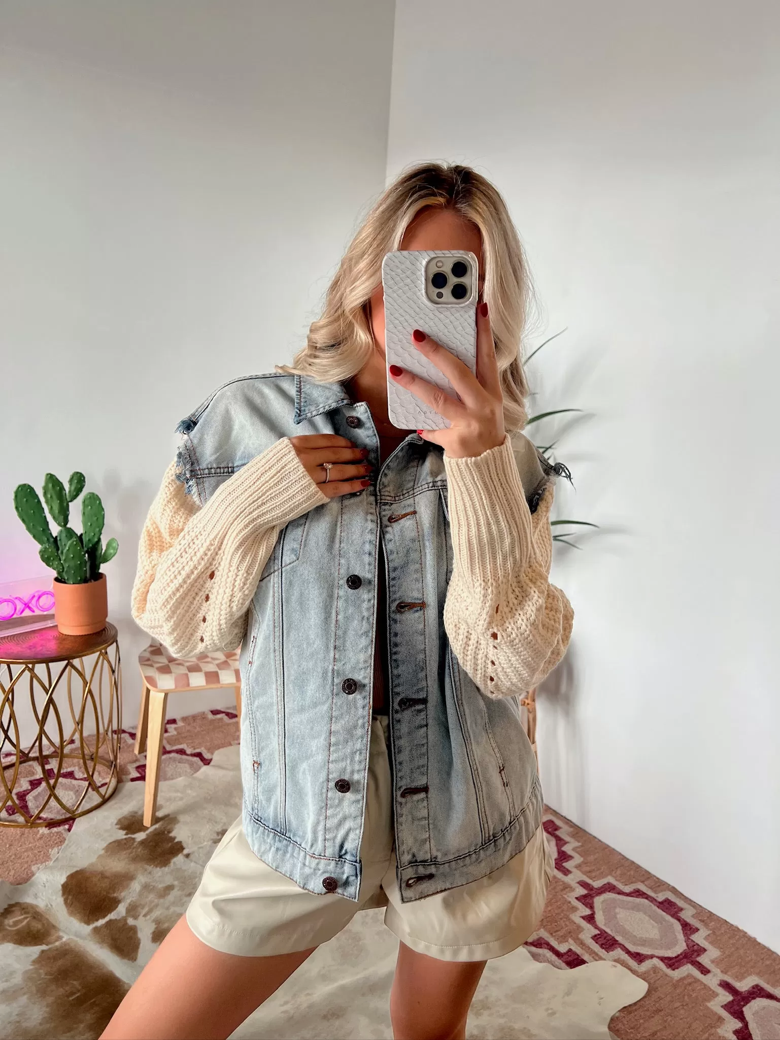 SIZE MEDIUM Beau Contrasting Knit Denim Jacket