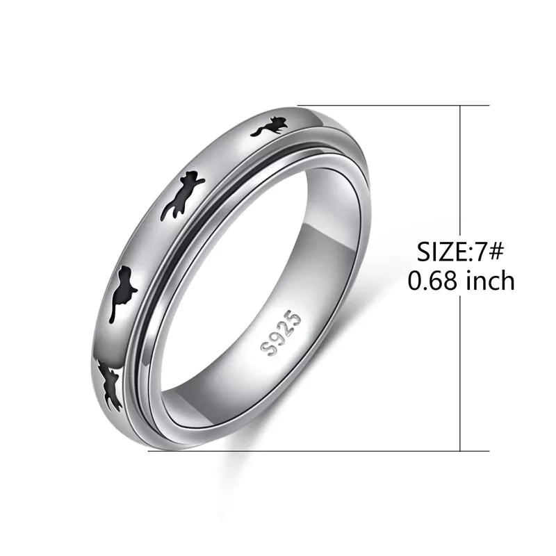 Spinner Fidget Ring S925 Sterling Silver Anxiety Worry Band Fidget Stress Relieving for Women Men