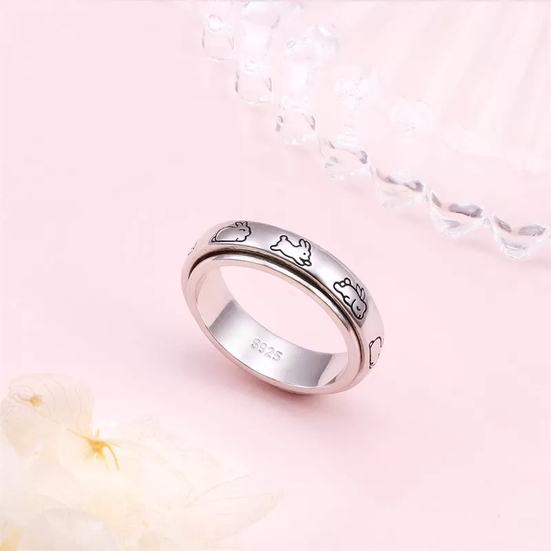 Spinner Fidget Ring S925 Sterling Silver Anxiety Worry Band Fidget Stress Relieving for Women Men