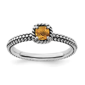 Stackable Expressions Checker-cut Citrine Antiqued Ring in Sterling Silver